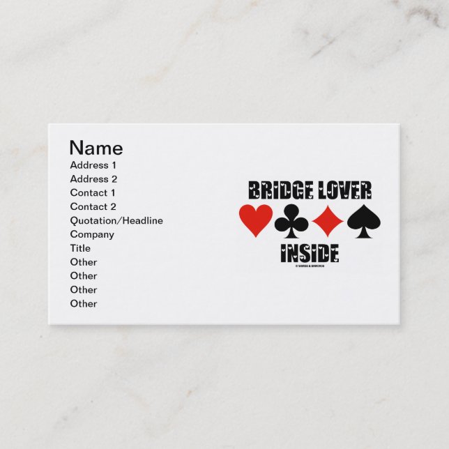 Bridge Lover Inside (Duplicate Bridge Attitude) Business Card (Front)