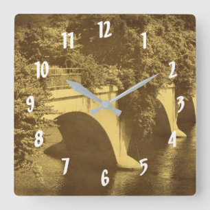 Bridge Of Flowers In Sepia Square Wall Clock