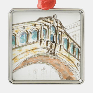 Bridge of Sighs watercolour drawing Metal Ornament