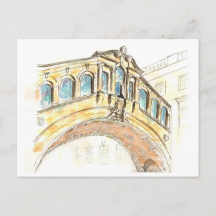 Bridge of Sighs watercolour drawing Postcard