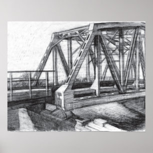 Bridge old Pencil drawing Poster