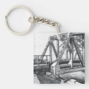 Bridge old pencilart Monochrome Black & White Keychain
