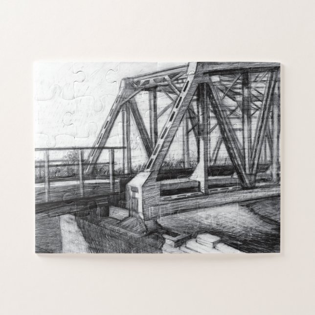 Bridge old pencilart  Monochrome Jigsaw Puzzle (Horizontal)