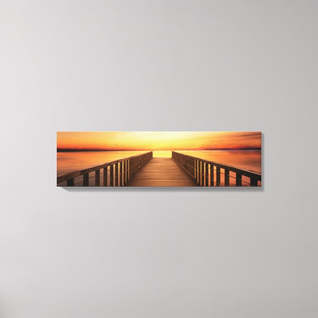 Bridge On Calm Sea Panoramic Canvas Art (Front)