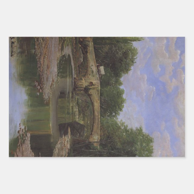 Bridge Over a River in Spain (by Santiago Rusiñol) Wrapping Paper Sheet (Front)