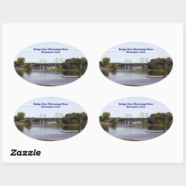 Bridge Over Mississippi River Davenport, Iowa Oval Sticker (Sheet)