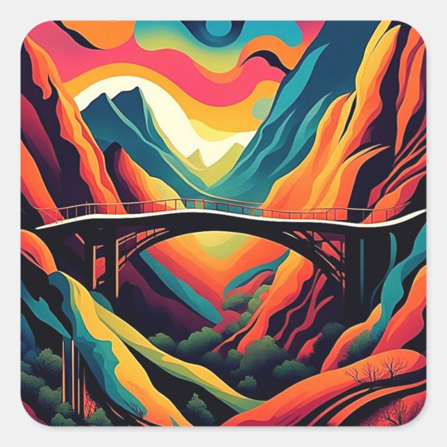 Bridge over ravine 4 square sticker (Front)