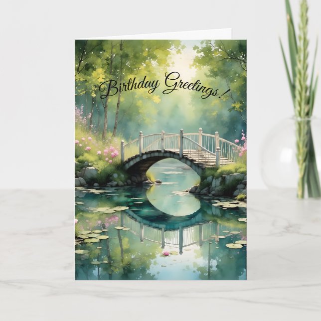 Bridge Over the Lily Pond Birthday Card (Front)