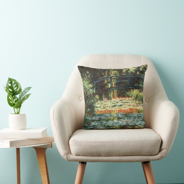 Bridge Over the Waterlily Pond by Claude Monet Throw Pillow (Chair)