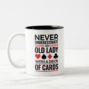 Bridge Player Never Underestimate Old Lady Cards Two-Tone Coffee Mug