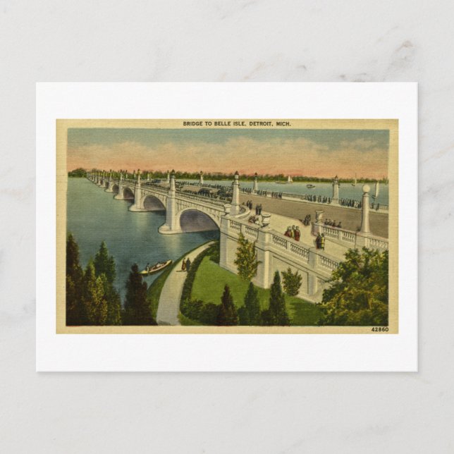 Bridge to Belle Isle Detroit, Michigan Vintage Postcard (Front)