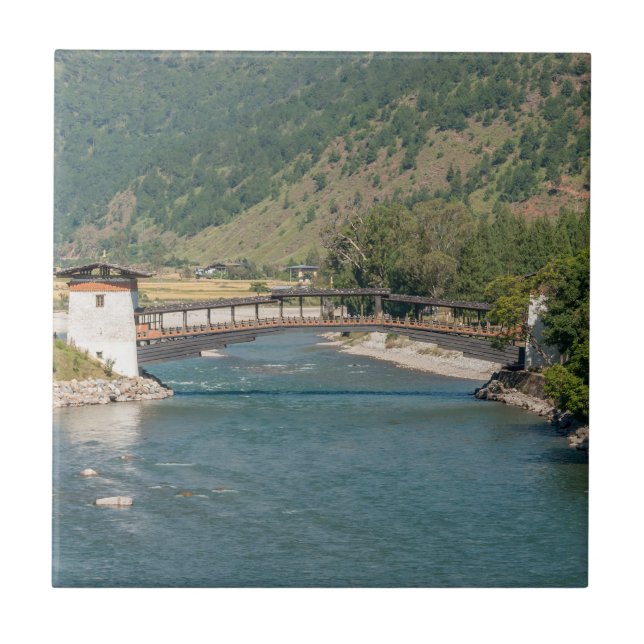Bridge to Punakha Dzong in Bhutan Tile (Front)
