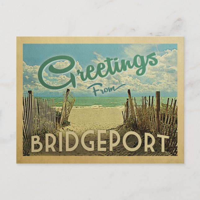 Bridgeport Beach Vintage Travel Postcard (Front)