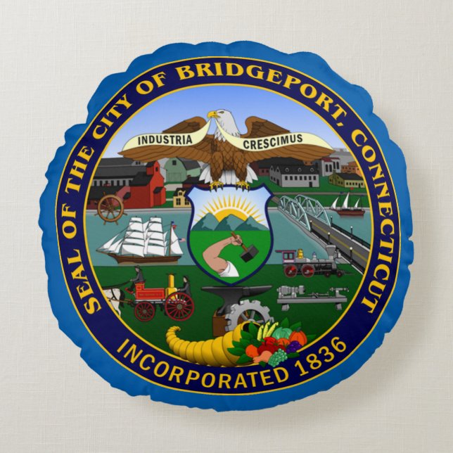 Bridgeport, CT Seal Round Pillow (Front)
