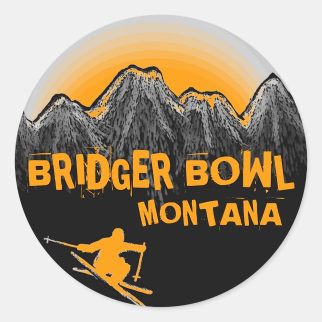 Bridger Bowl Montana orange skier stickers (Front)