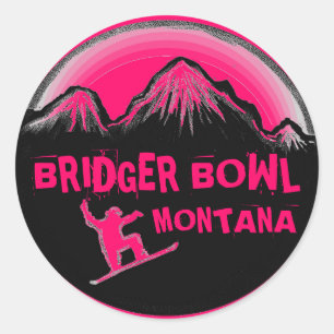 Bridger Bowl Montana pink snowboard stickers