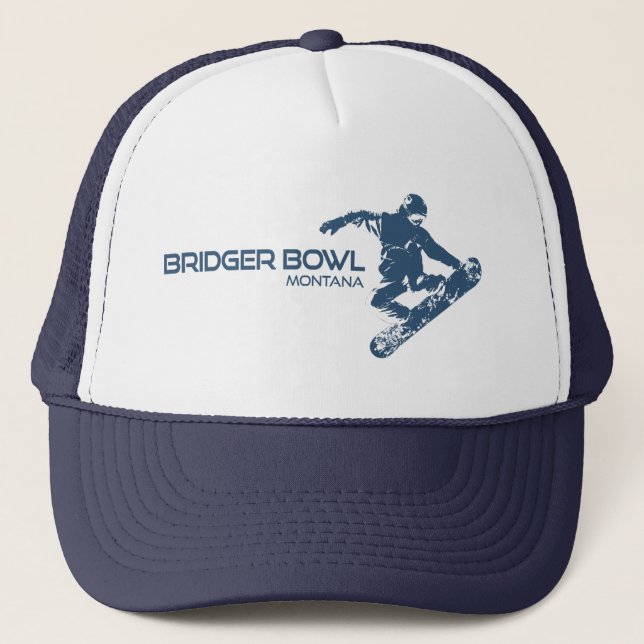 Bridger Bowl Montana Snowboarder Trucker Hat (Front)