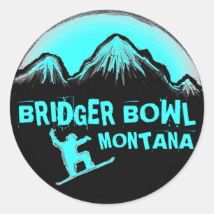 Bridger Bowl Montana turquoise stickers snowboard
