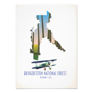 Bridger-teton national forest, wyoming map photo print