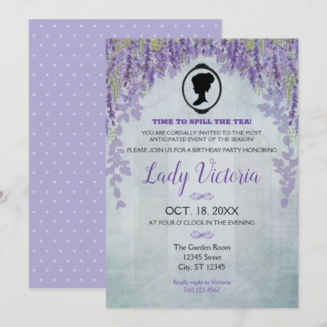 Bridgerton Inspired Birthday Tea Party Invitation (Front/Back)