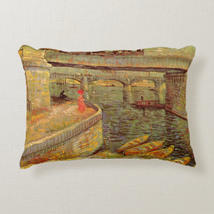 Bridges Across Seine, Asnieres by Vincent van Gogh Decorative Pillow