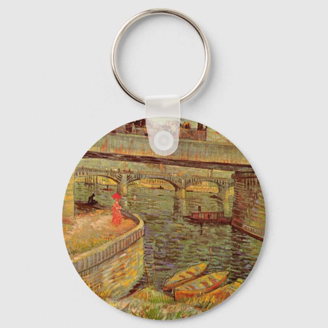 Bridges Across Seine, Asnieres by Vincent van Gogh Keychain (Front)