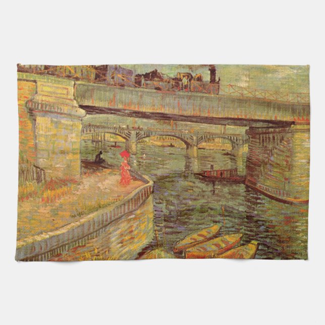 Bridges Across Seine, Asnieres by Vincent van Gogh Kitchen Towel (Horizontal)