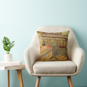 Bridges Across Seine, Asnieres by Vincent van Gogh Throw Pillow