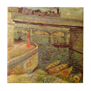 Bridges Across Seine, Asnieres by Vincent van Gogh Tile