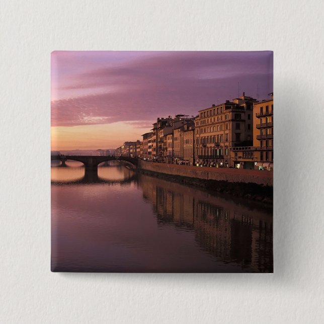 Bridges over the Arno River at sunset, 2 Inch Square Button (Front)