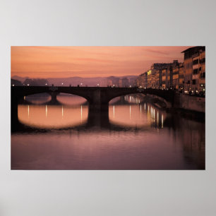 Bridges over the Arno River at sunset, 2 Poster