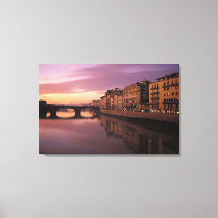 Bridges over the Arno River at sunset, Canvas Print