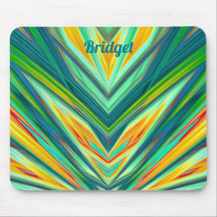 BRIDGET ~ Green Yellow Red Orange Fractal Pattern Mouse Pad