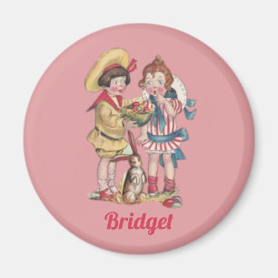 BRIDGET ~ VINTAGE card ~ Children Rabbit Eggs ~ Magnet