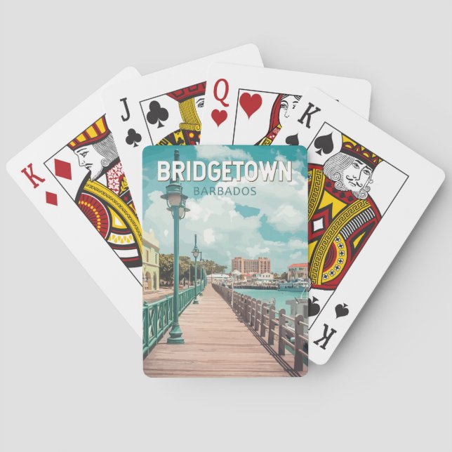 Bridgetown Barbados Illustration Travel Art Retro Playing Cards (Back)