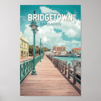 Bridgetown Barbados Illustration Travel Art Retro
