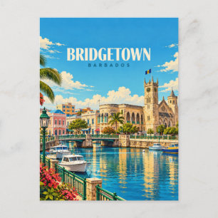Bridgetown Barbados Vintage Travel Art Postcard