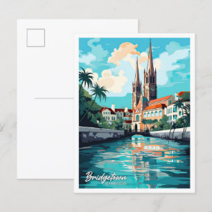 Bridgetown Barbados Vintage Travel Illustration Postcard