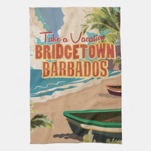 Bridgetown, Barbados Vintage Travel Poster Kitchen Towel