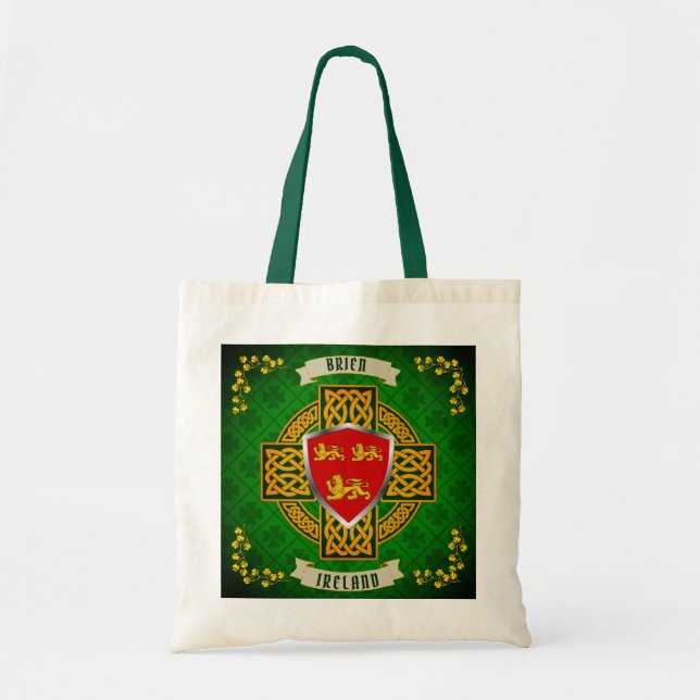 Brien Irish Shield & Celtic Cross Personalized  Tote Bag (Front)