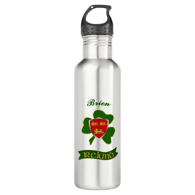 Brien Irish Shield & Shamrock Personalized  710 Ml Water Bottle (Front)