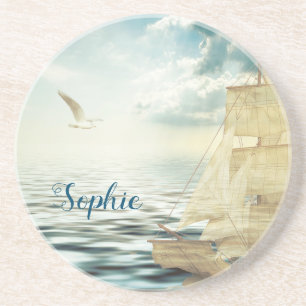 Brigantine Sailboat & Seagulls Coaster
