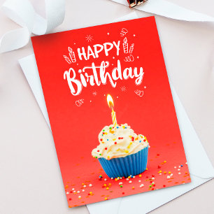 Bright Сupcake Red Happy Birthday Greeting Card