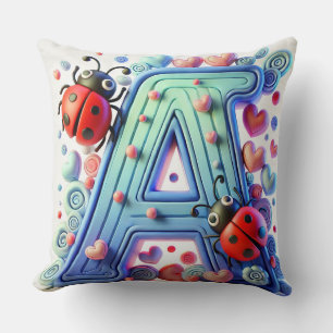 Bright 3D Letter A With Butterflies, Ladybugs Throw Pillow