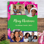 Bright 4 Photos Collage Merry Christmas Custom Foil Holiday Card<br><div class="desc">Create your own bright and colourful Christmas card with this fun and modern template. The card will display four of your favourite photos, on a background of bright pink, green and blue block colours. The greeting 'Merry Christmas' is across the centre in stylish script typography, and the card also features...</div>