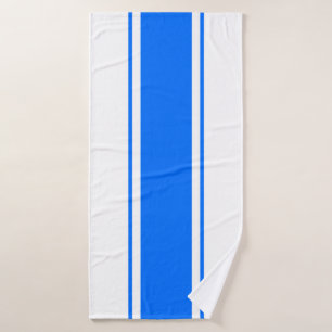 Bright 70s Nautical Blue Racing Stripes On White Bath Towel