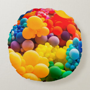Bright abstract background of jumble of rainbow co round pillow