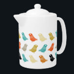Bright Abstract Birds Mid Century Modern Pattern<br><div class="desc">This fabulous mid century modern teapot features rows of bright birds in the colours of turquoise,  orange,  cream,  green,  tan,  and black. This will make a colourful addition to your kitchen decor!</div>