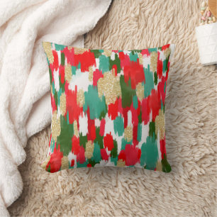 Bright Abstract Brush Stroke Christmas Throw Pillow