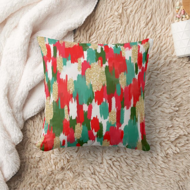 Bright Abstract Brush Stroke Christmas  Throw Pillow (Blanket)